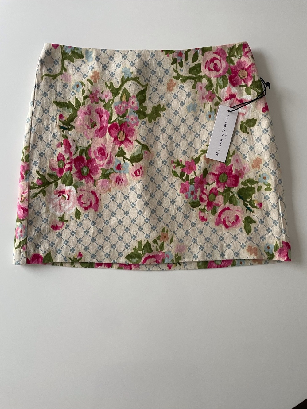 Floral Mini Skirt in Cream and Pink